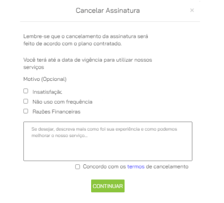 Não consigo cancelar uma assinatura que está prevista para ser